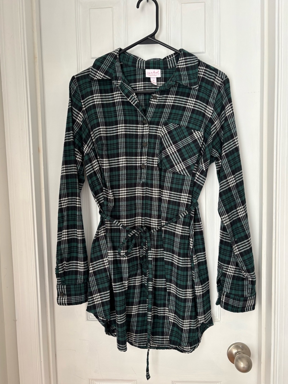 Plaid Long-Sleeve Tunic in Green and Navy - maternity